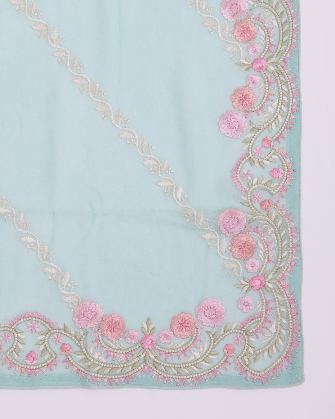 Mint Green Viscose Georgette Suit with Resham Embroidery & Dupatta