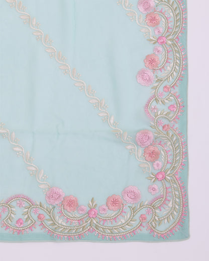 Mint Green Viscose Georgette Suit with Resham Embroidery & Dupatta