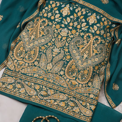 Bottle Green Viscose Crepe Kurta Set with All-Over Resham Work