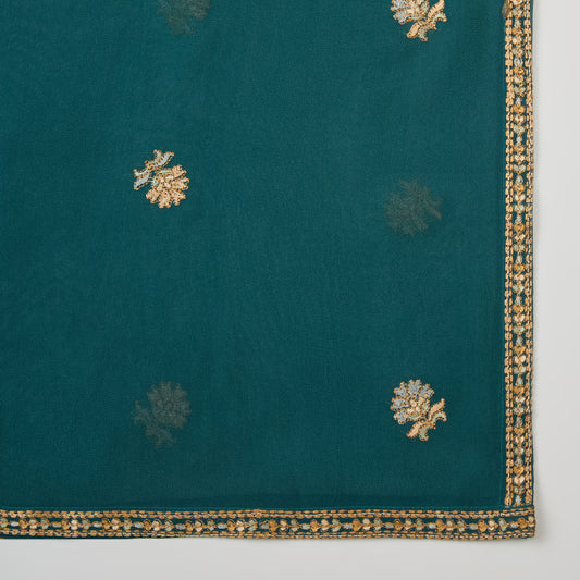 Bottle Green Viscose Crepe Kurta Set with All-Over Resham Work