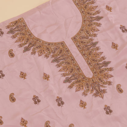 Onion Pink Viscose Crepe Thread Embroidered Suit with Chinnon Dupatta