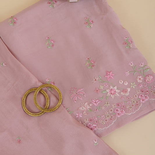 Onion Pink Viscose Crepe Thread Embroidered Buti Kurta