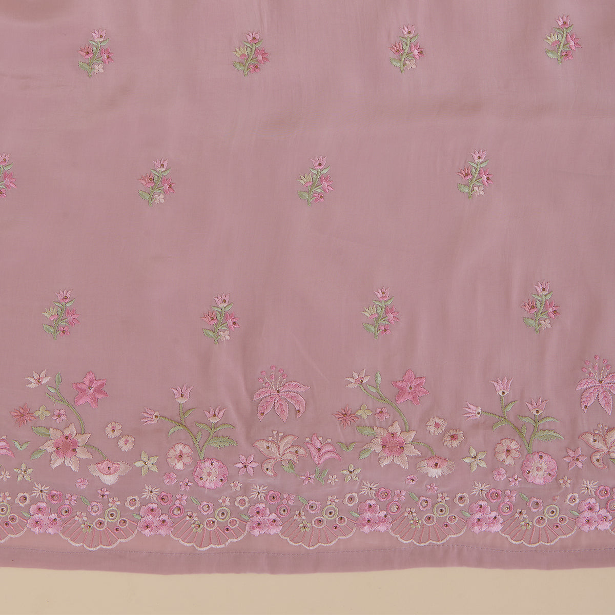 Onion Pink Viscose Crepe Thread Embroidered Buti Kurta