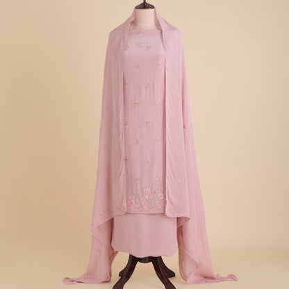 Onion Pink Viscose Crepe Thread Embroidered Buti Kurta