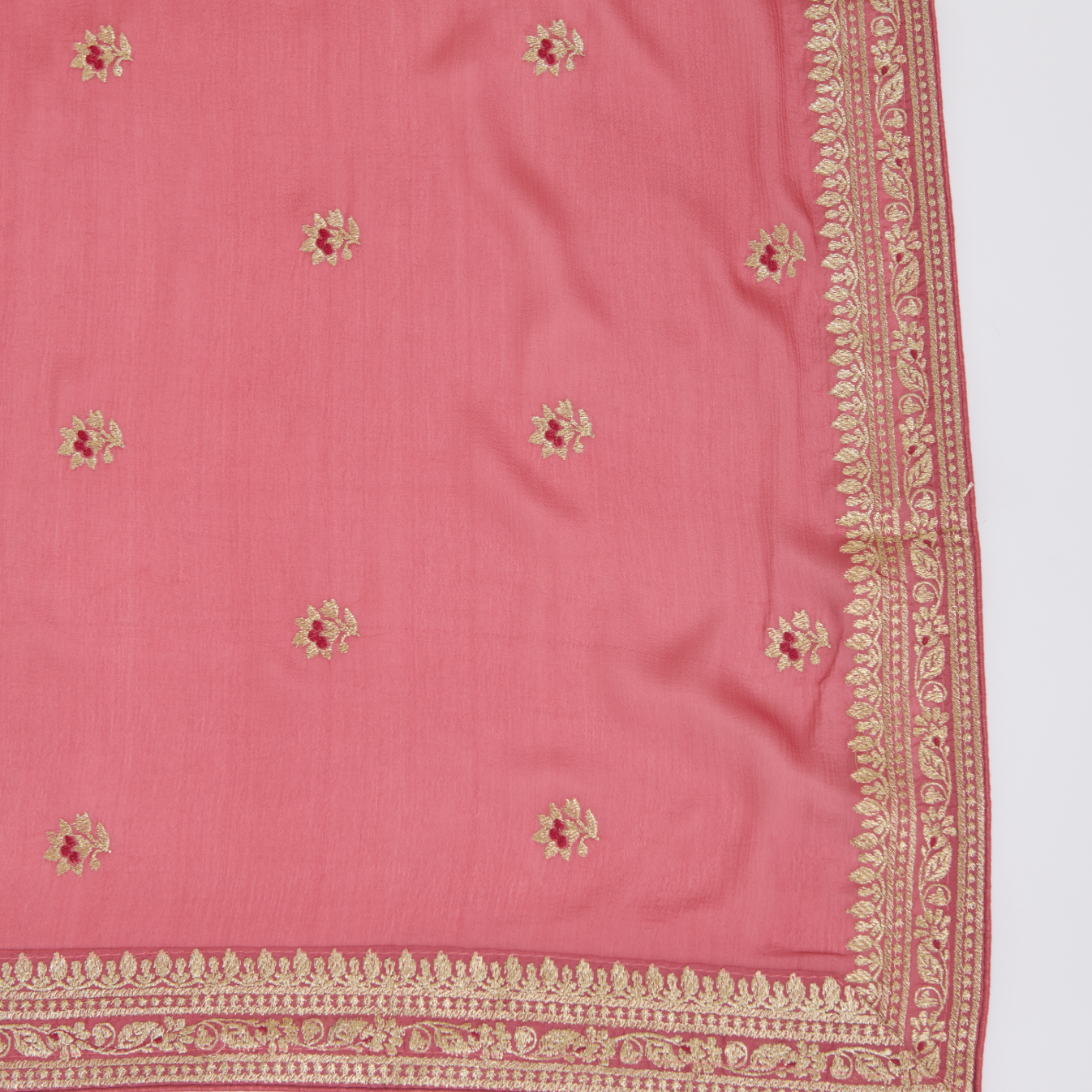 Onion Pink Viscose Crepe Zari & Resham Embroidered Kurta Set