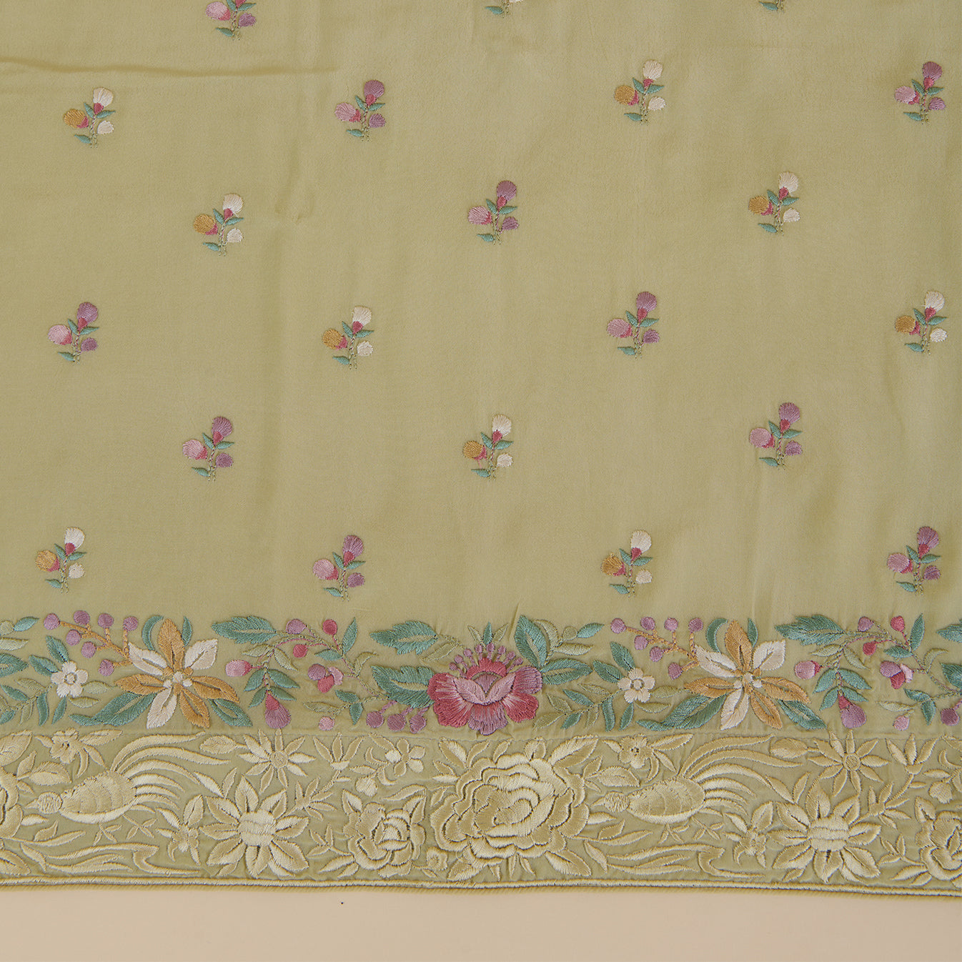 Pale Green Viscose Crepe Resham Embroidered Kurta Set