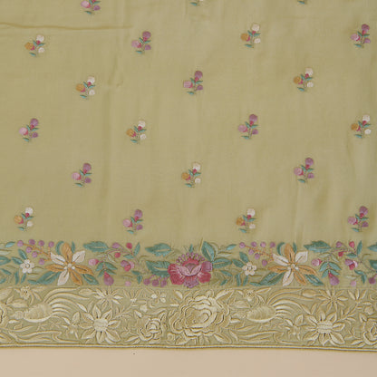 Pale Green Viscose Crepe Resham Embroidered Kurta Set