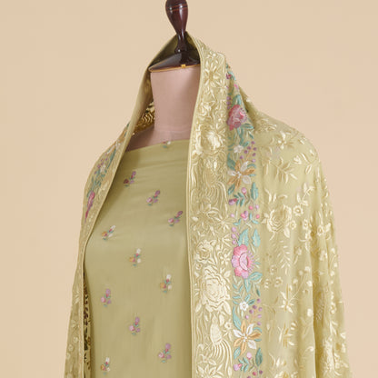 Pale Green Viscose Crepe Resham Embroidered Kurta Set