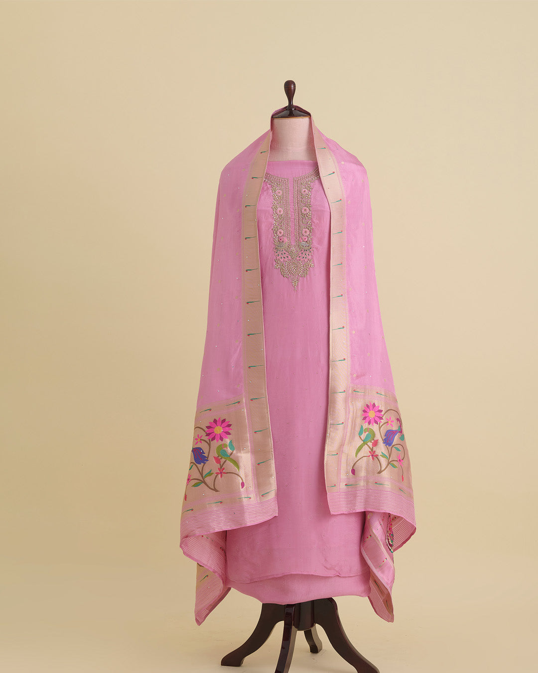 Rose Pink Organza Kurta with Zardozi & Sequin Embroidery and Organza Dupatta