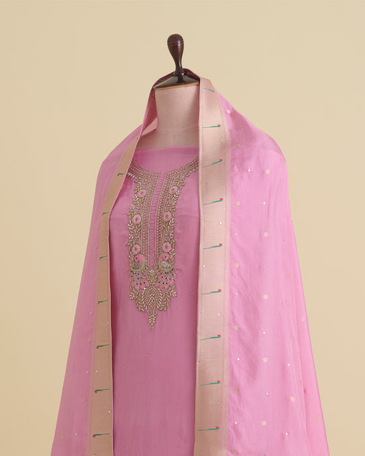 Rose Pink Organza Kurta with Zardozi & Sequin Embroidery and Organza Dupatta