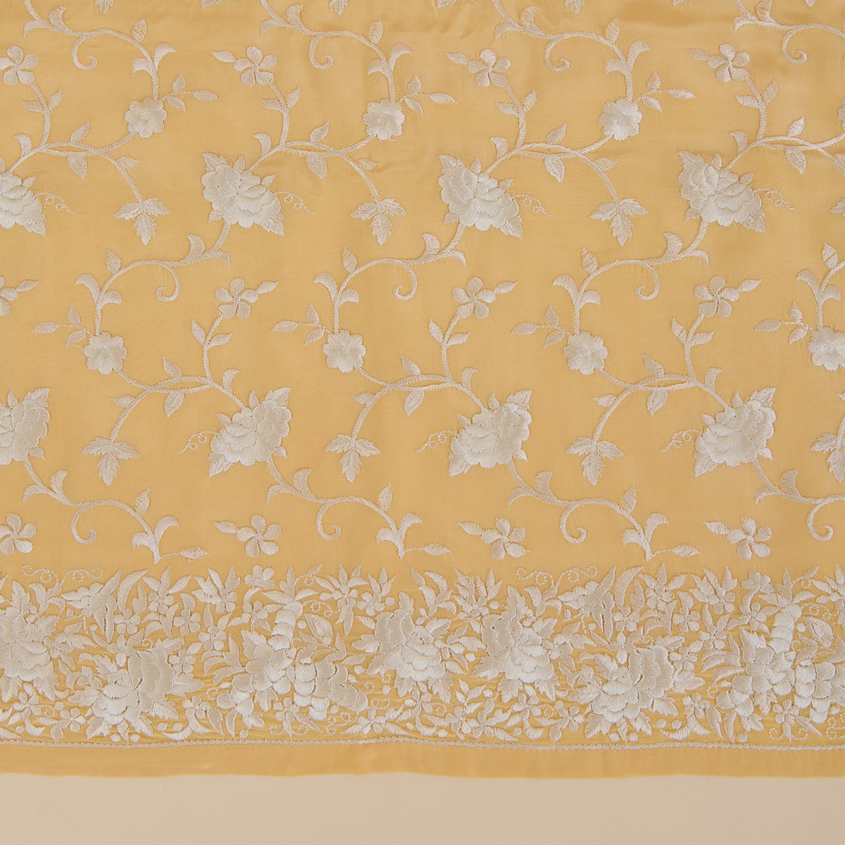 Yellow Viscose Crepe Parsi Jaal Embroidered Kurta with Dupatta