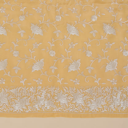 Yellow Viscose Crepe Parsi Jaal Embroidered Kurta with Dupatta