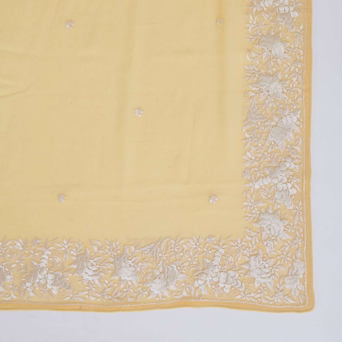 Yellow Viscose Crepe Parsi Jaal Embroidered Kurta with Dupatta