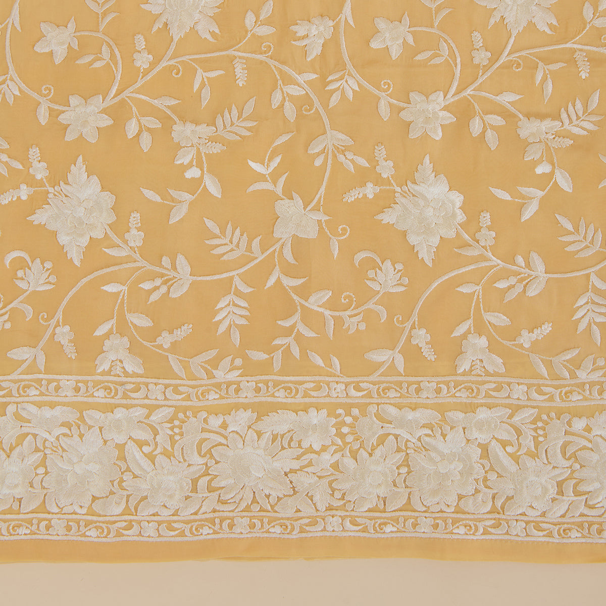 Yellow Viscose Crepe Parsi Jaal Embroidered Kurta with Dupatta