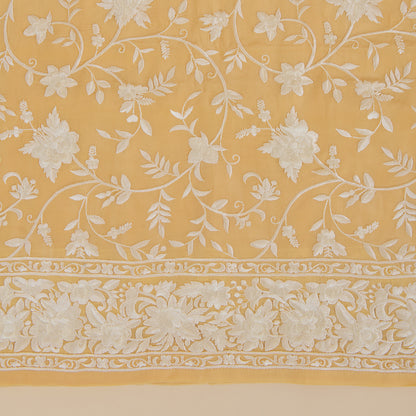 Yellow Viscose Crepe Parsi Jaal Embroidered Kurta with Dupatta