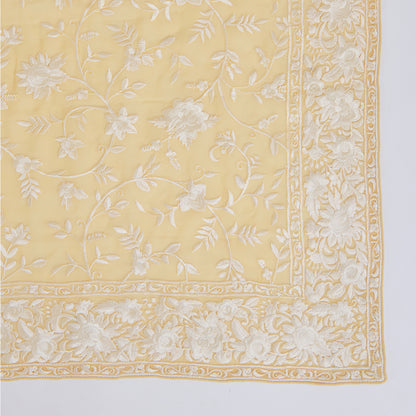 Yellow Viscose Crepe Parsi Jaal Embroidered Kurta with Dupatta