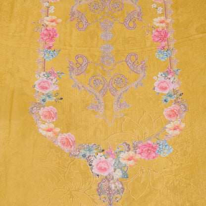 Yellow Viscose Crepe Printed Kurta Set with Embroidered Dupatta