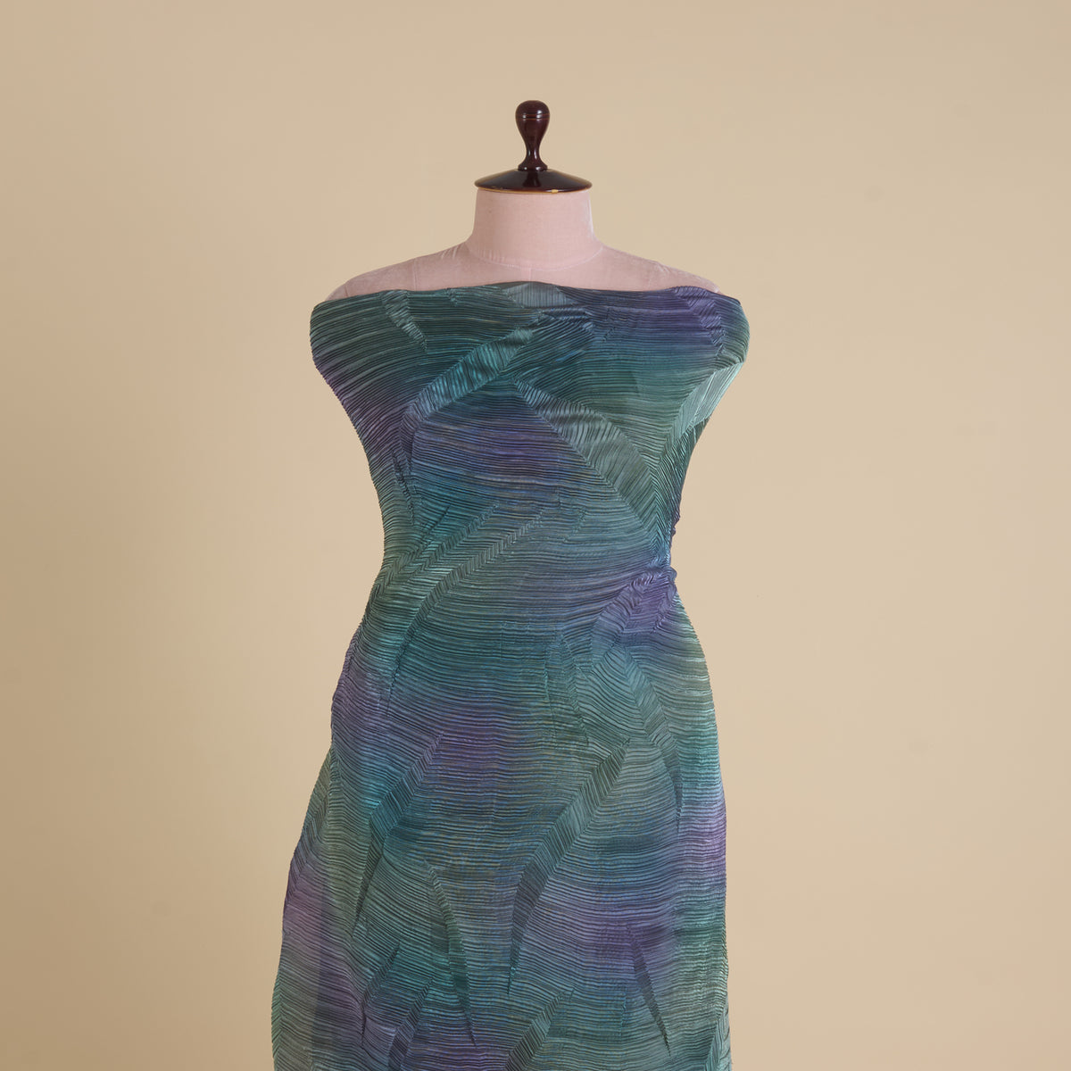 Green Multi Leaf Wrinkled Shimmer Organza Fabric