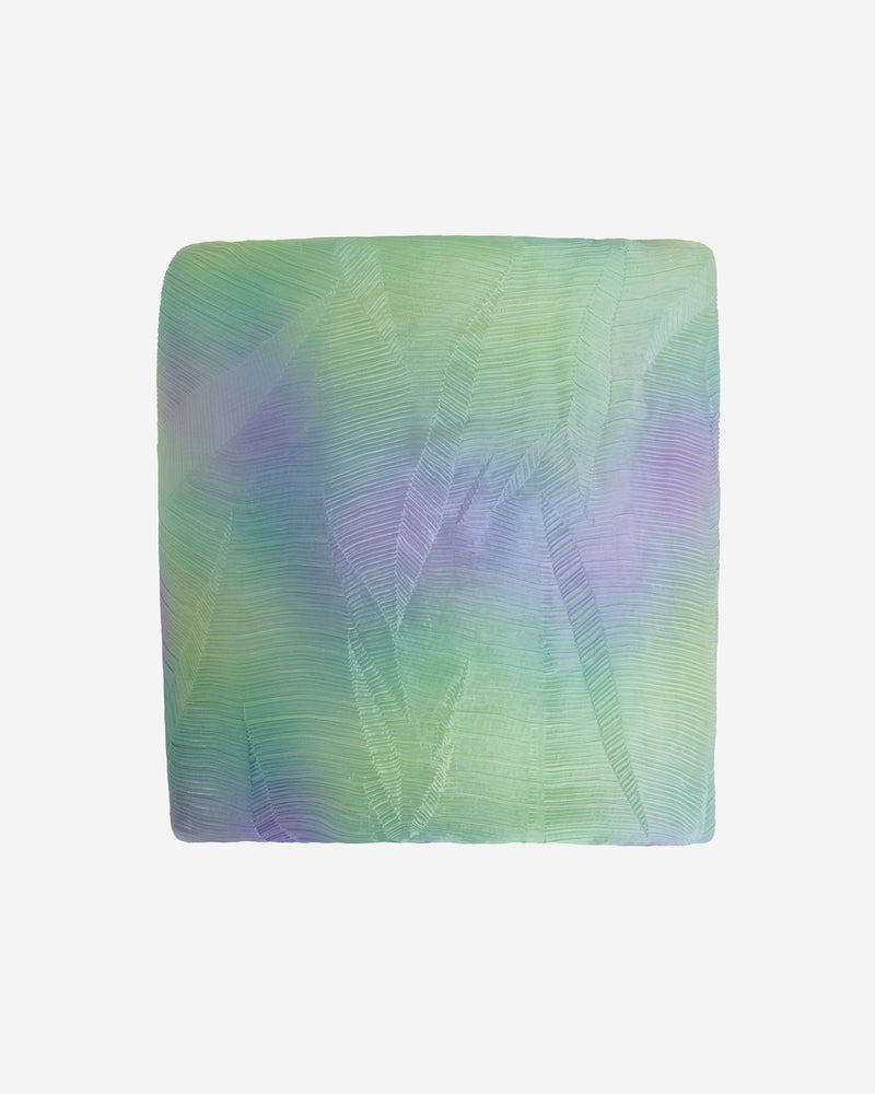 Green & Multicolor Wrinkled Shimmer Organza Fabric with Leaf Motifs