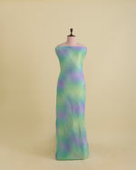 Green & Multicolor Wrinkled Shimmer Organza Fabric with Leaf Motifs