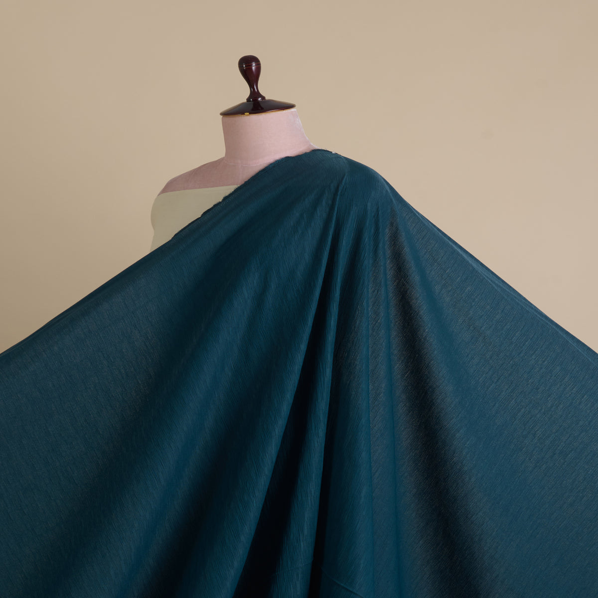 Teal Blue Wrinkled Shimmer Viscose Fabric