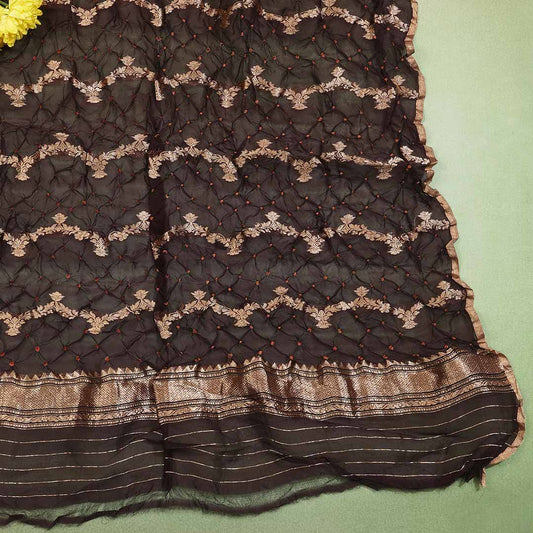 Brown Organza Banarasi Bandhej Dupatta