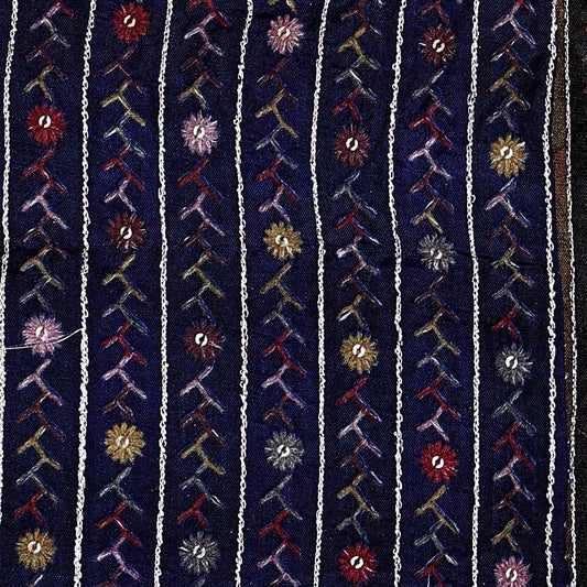 Dark Blue Nokia Silk with Kantha Stitch Embroidery