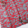 Red And Teal Color Fabric in Chanderi Print