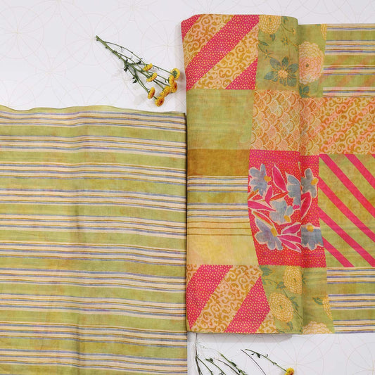 Lush Green Malai Cotton Silk Fabric Digitally Designed