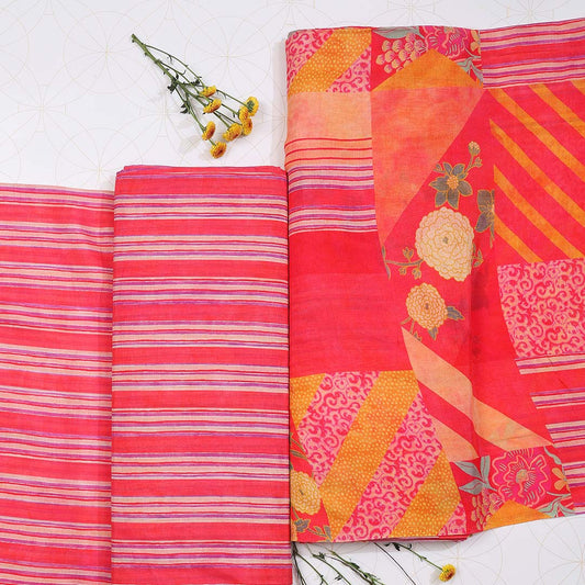 Pink Malai Cotton Silk Fabric Digitally Designed