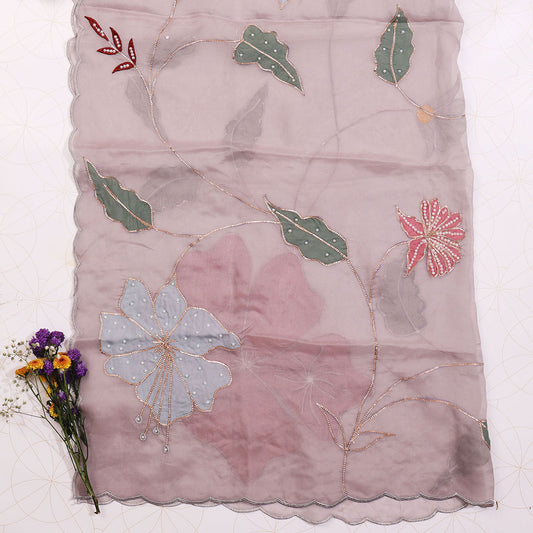 Mauve Organza Aplick Work Dupatta