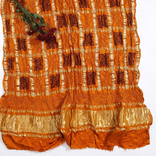 Orange Gaji Silk Gharchola Bandhej With Ajrakh Print Dupatta