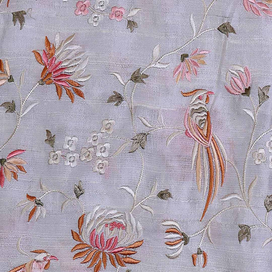 Pearl White Raw Silk with Parsi Gara Embroidery