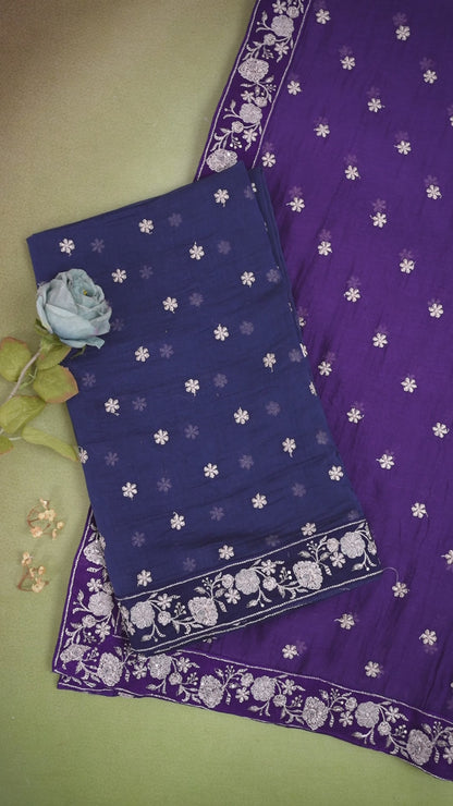 Malai Chanderi Taar Buta Border Embroidered Dupatta Fabric