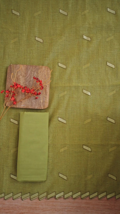 Mehendi Green Kora Chanderi Suit with Resham Embroidery Dupatta
