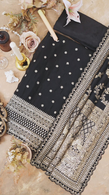 Black Organza Embroidered Suit with Dupatta & Silk Bottom