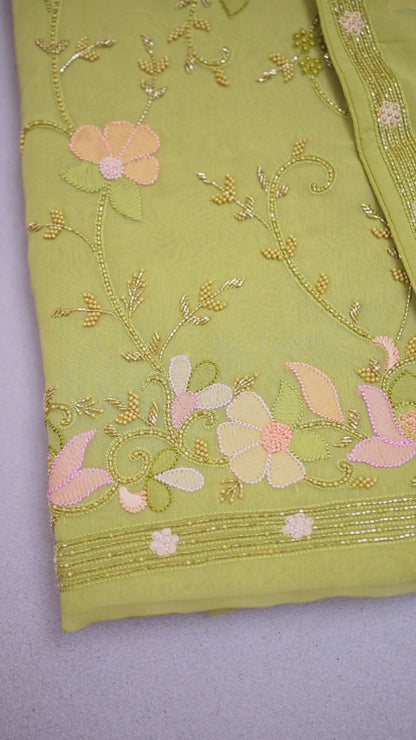Pista Green Viscose Georgette Kurta Suit with Resham & Cut-Dana Embroidery