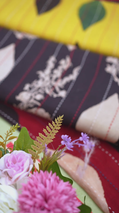 Modal Satin Ajrakh Printed Fabric with Kantha Stitch Work