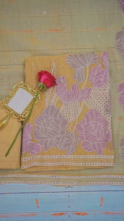 Yellow Fine Chanderi Suit with Resham Embroidery & Dupatta