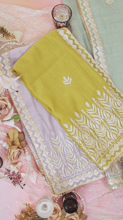 Fine Chanderi Lechi Gota Emb Buta Border Dupatta