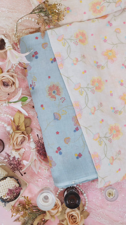 Gauze Linen Multi Thread Jaal Embroidery Fabric