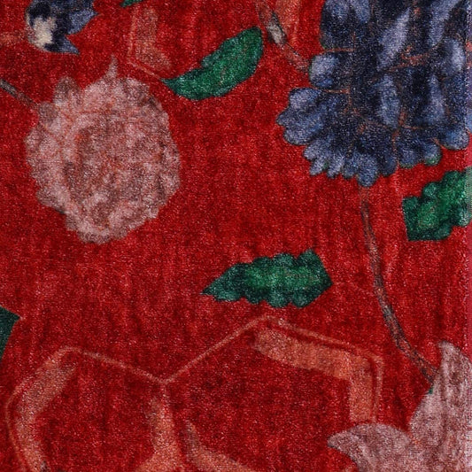 Red Digital Printed Silk Velvet Fabric