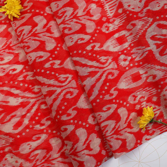 Red Color Fabric in Chanderi Print
