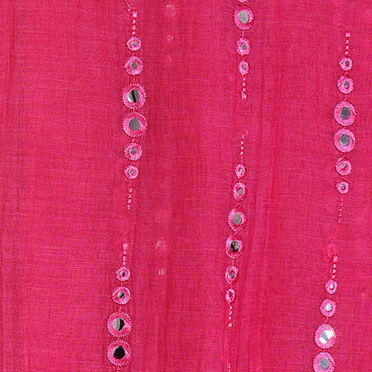 Cherry Red Fine Chanderi Mirror Work Fabric