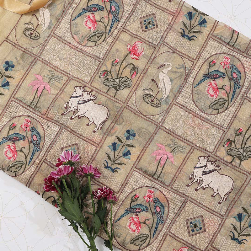 Beige with Tissue Pichwai Fabric