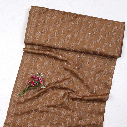 Brown Fabric with Spun Tussar Embroidery