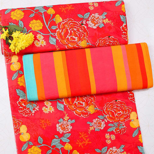 Red Fabric Slub Dupion with Digital Print