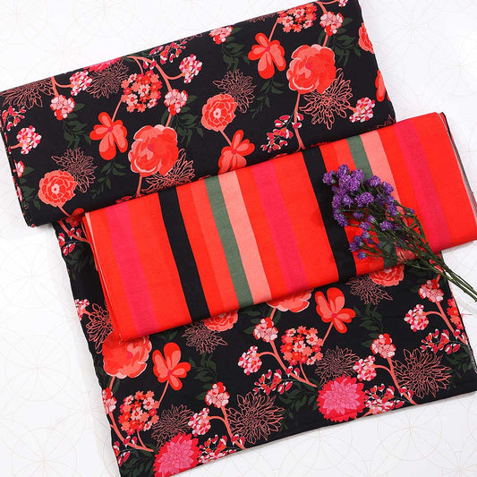 Black Slub Dupion Adorned with Digital Print