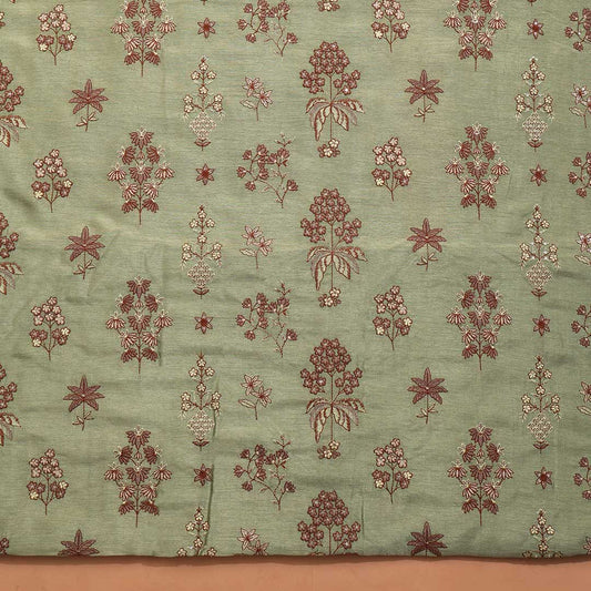 Lush Green Fabric Slub Dupion with Embroidery
