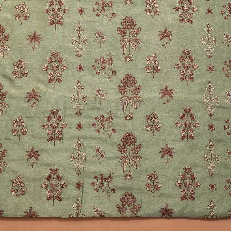 Lush Green Fabric Slub Dupion with Embroidery